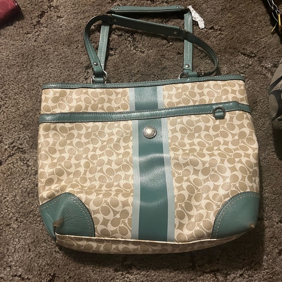 Authentic Coach purse large bucket style Teal,Cream & light blue - Picture 3 of 7